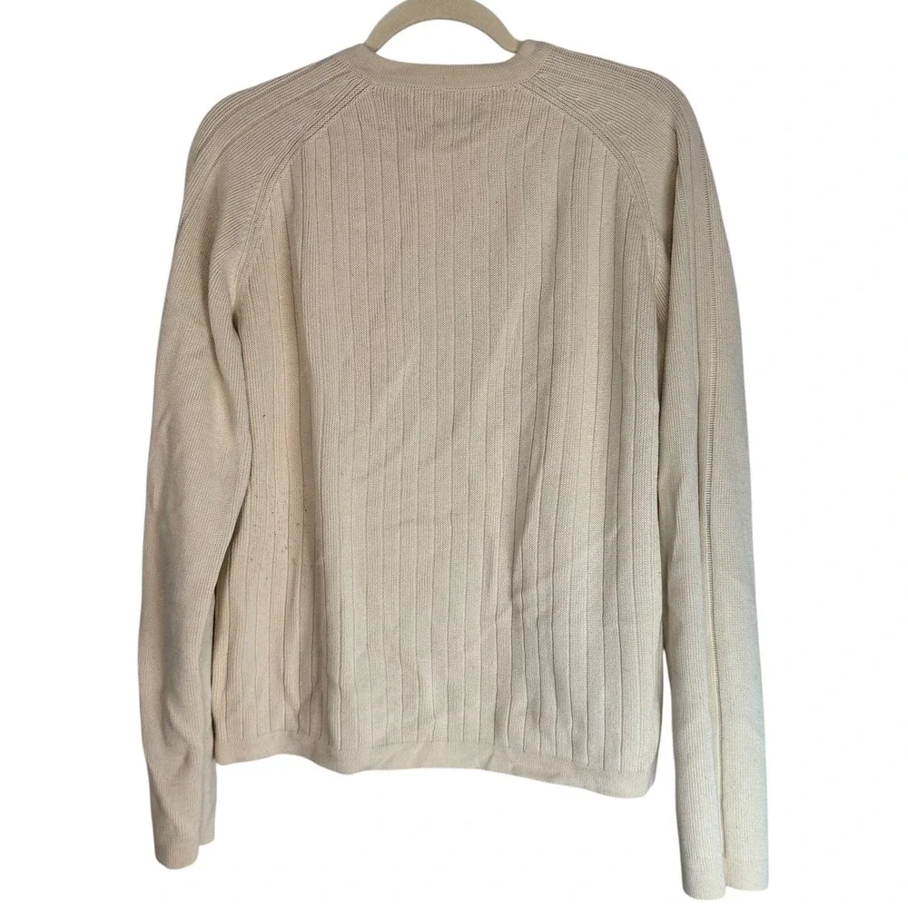 Abercrombie & Fitch Mens V-Neck Ribbed Knit Sweater Cream A+F‎ 92 Logo L Vintage